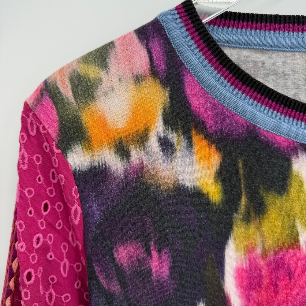Anthropologie Bl-nk London Contrast Eyelet Pullover L Sweater Balloon Sleeve - Picture 3 of 11